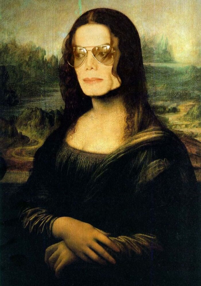 Mona Lisa painting with a photoshopped face wearing sunglasses showcasing hilarious Photoshop skills.