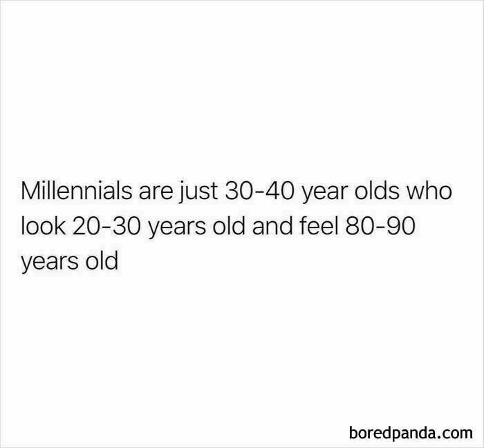Text meme about millennials feeling older than their age, part of nostalgic 90s posts and memes collection.