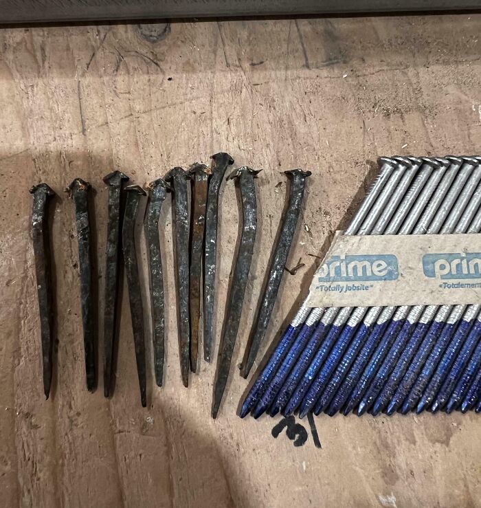 Old rusty nails compared to new shiny nails on a wooden surface, showcasing fascinating pictures for curious minds.