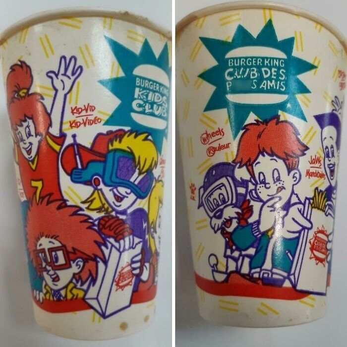 Vintage Burger King Kids Club cup featuring colorful 90s cartoon characters, showcasing how things used to look.