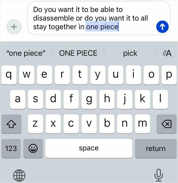 Text message asking if an item should stay together in one piece, illustrating mildly infuriated moments that ruined mood.