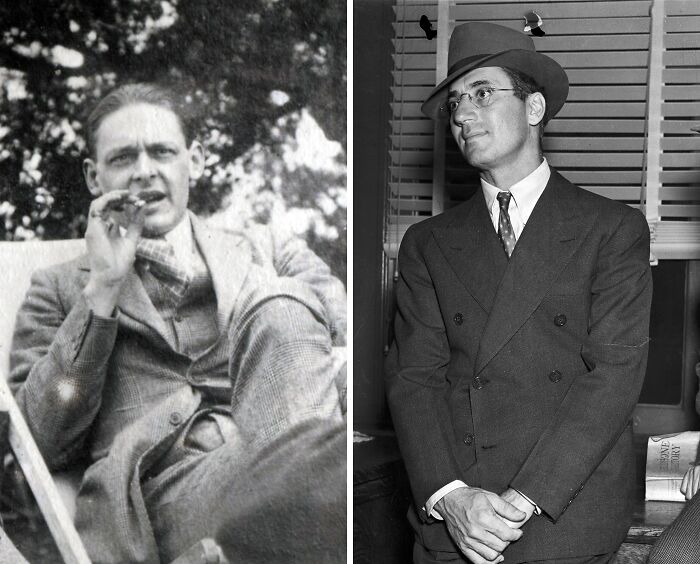 Black and white photos of two historical figures illustrating unexpected friendships between historical figures in formal attire.