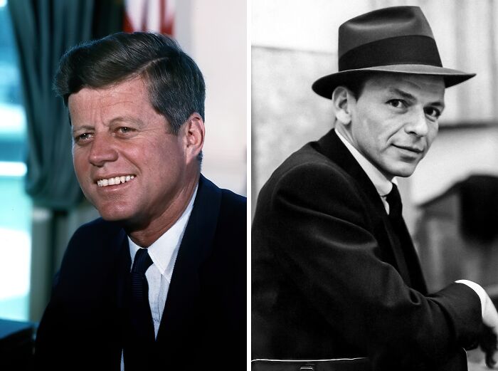 Portraits showing two historical figures, representing unexpected friendships between historical figures in different eras.