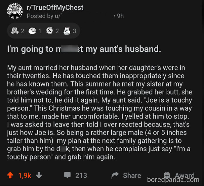Screenshot of a chaotic good post from r/TrueOffMyChest describing an unhinged act with good intentions.