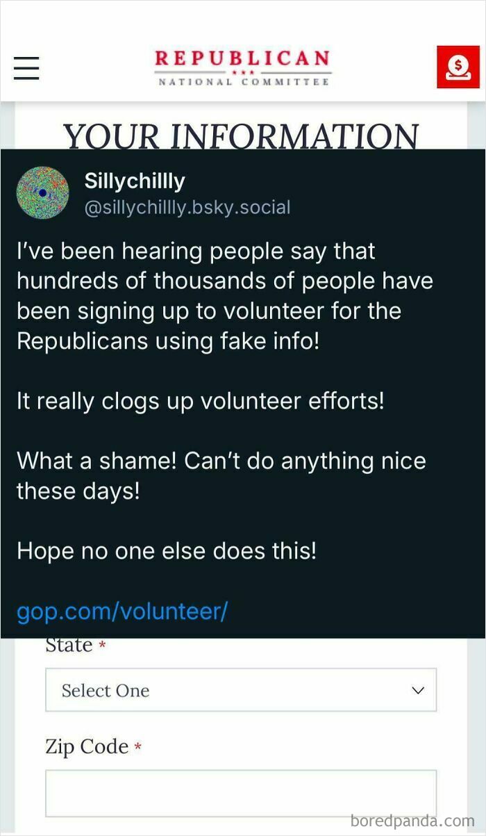 Screenshot of a social media post about chaotic good people disrupting volunteer efforts with fake information.