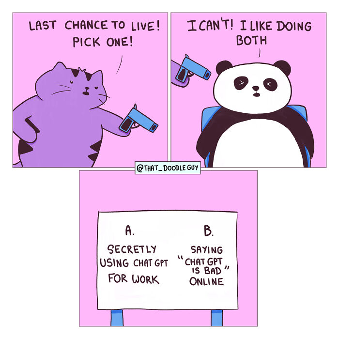 Comic panel featuring cute animals debating choices, part of ridiculously cute animal comics by Divyansh Sikka.