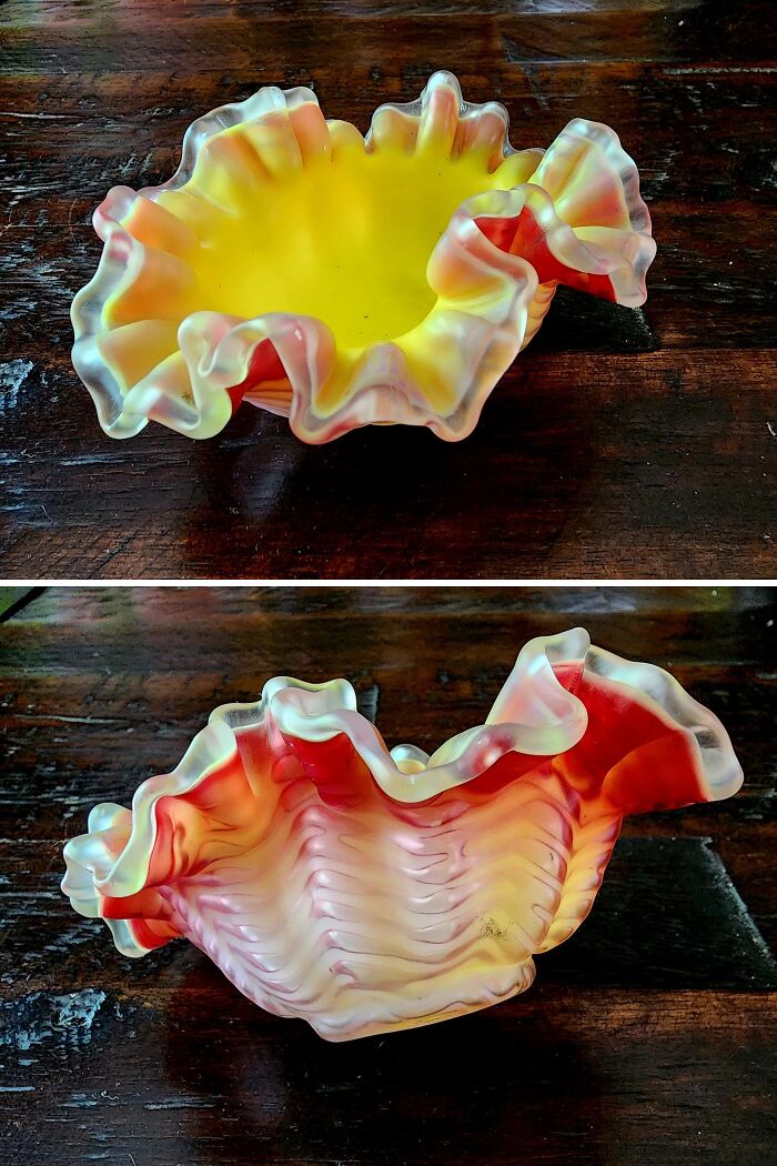 Colorful ruffled glass thrifted finds with unique patterns and shapes, perfect for a weird and wonderful museum collection.