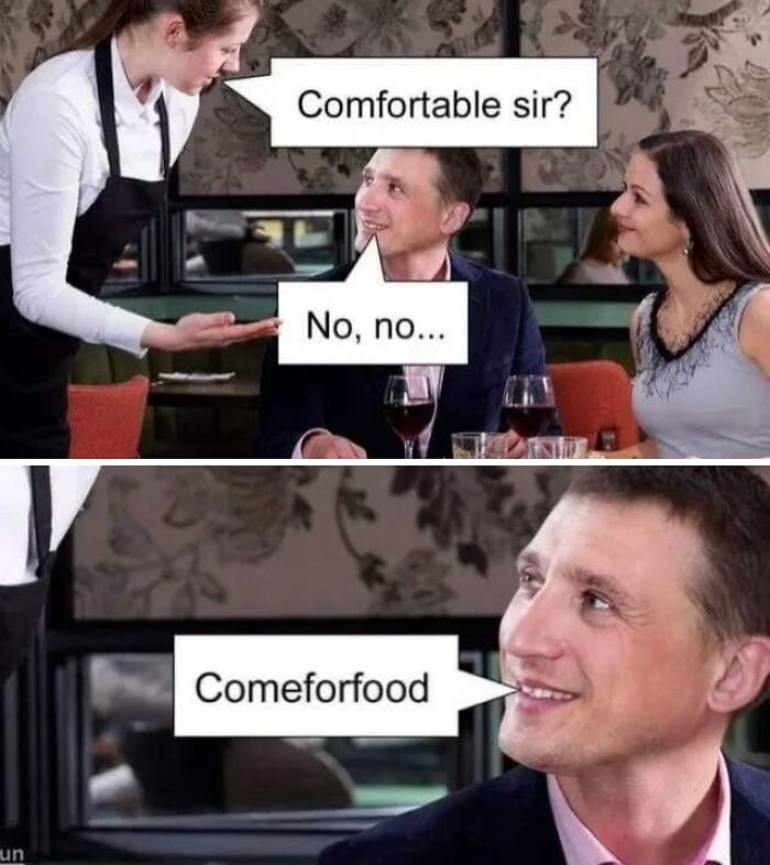 Man at restaurant replying sarcastically to waitress, capturing humor from I Speak Fluent Sarcasm memes.