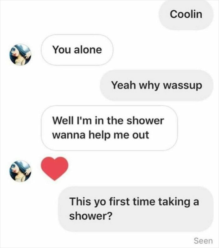 Sarcastic text message exchange joking about shower help, showcasing humor from I Speak Fluent Sarcasm memes.