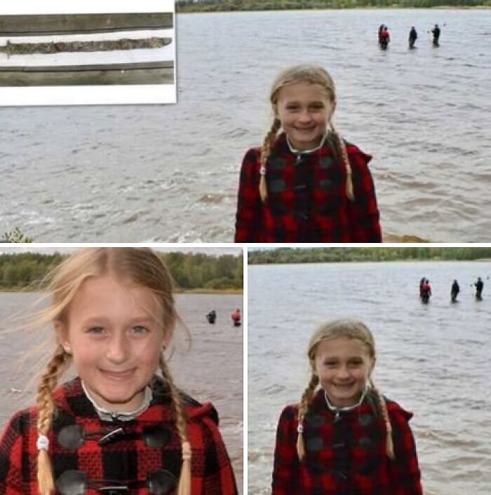 Girl with braided hair wearing a red checkered coat near a river where unusual, wonderful, or tragic facts took place.
