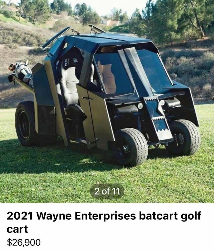 Batcart golf cart with a unique black design spotted among cars of absolute chaos for sale, priced at $26,900.