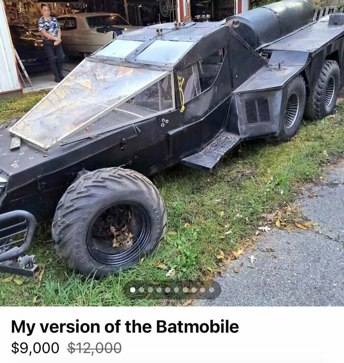 Unusual car resembling a custom Batmobile design, part of 103 cars of absolute chaos spotted for sale collection.