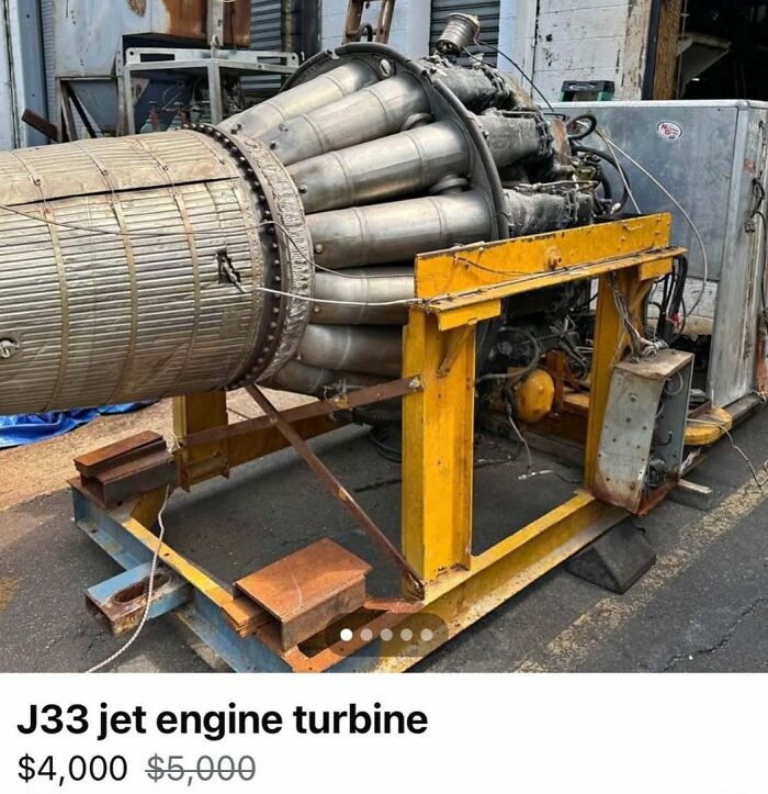 Jet engine turbine for sale among 103 cars of absolute chaos, featuring unique automotive and mechanical parts.