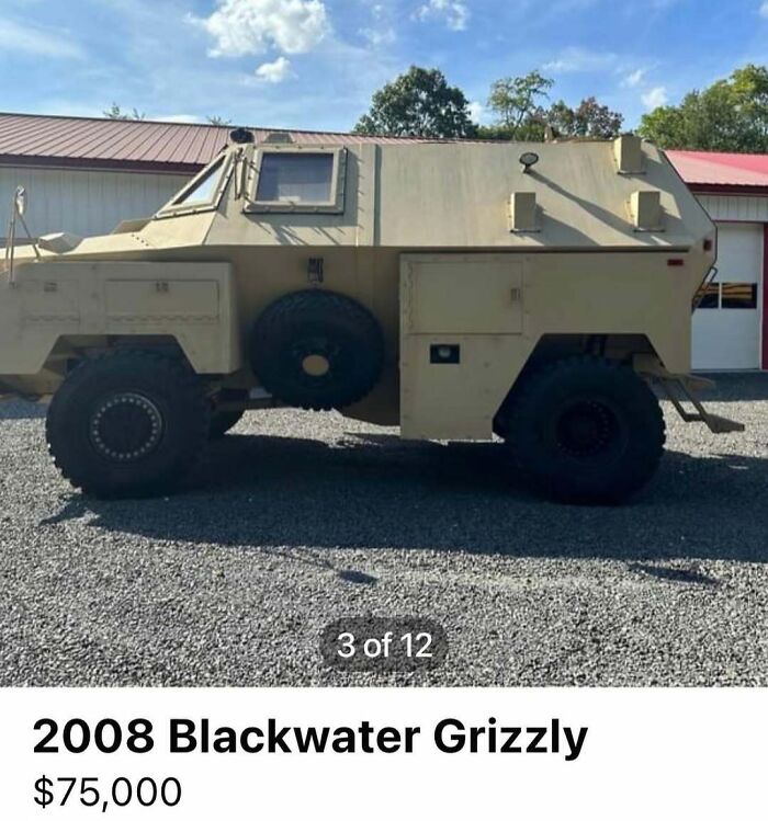 Military-style 2008 Blackwater Grizzly armored vehicle for sale featured in chaotic cars collection.