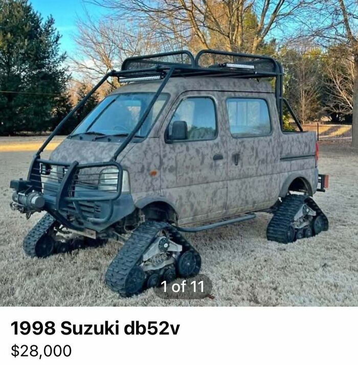 1998 Suzuki db52v with tank tracks and off-road modifications among 103 cars of absolute chaos spotted for sale
