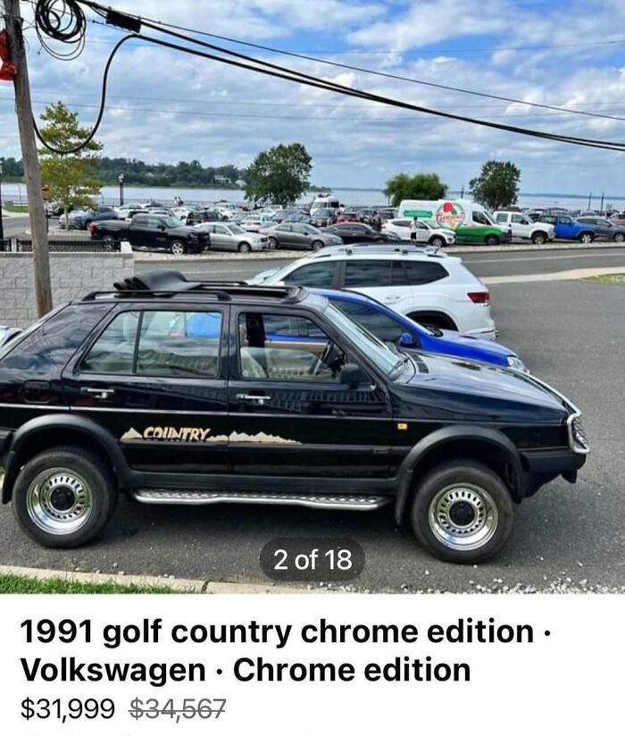 1991 Volkswagen Golf Country Chrome edition parked outdoors with multiple cars and a lake in the background for sale