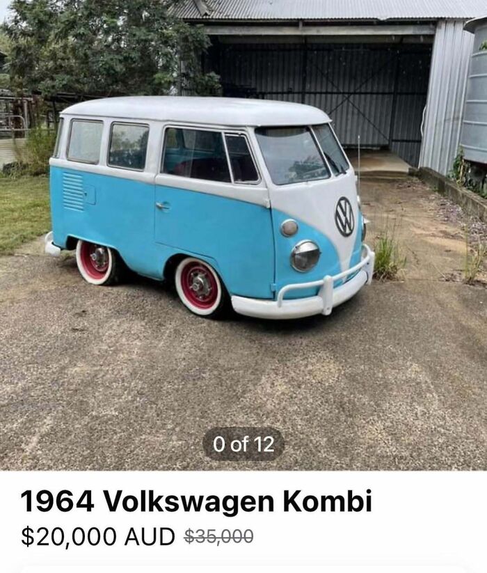 1964 Volkswagen Kombi parked outdoors with lowered stance, part of chaotic cars spotted for sale collection.