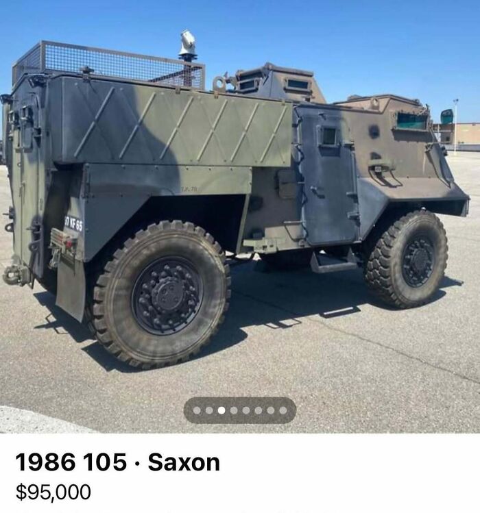 Armored military vehicle listed among 103 cars of absolute chaos spotted for sale at $95,000.