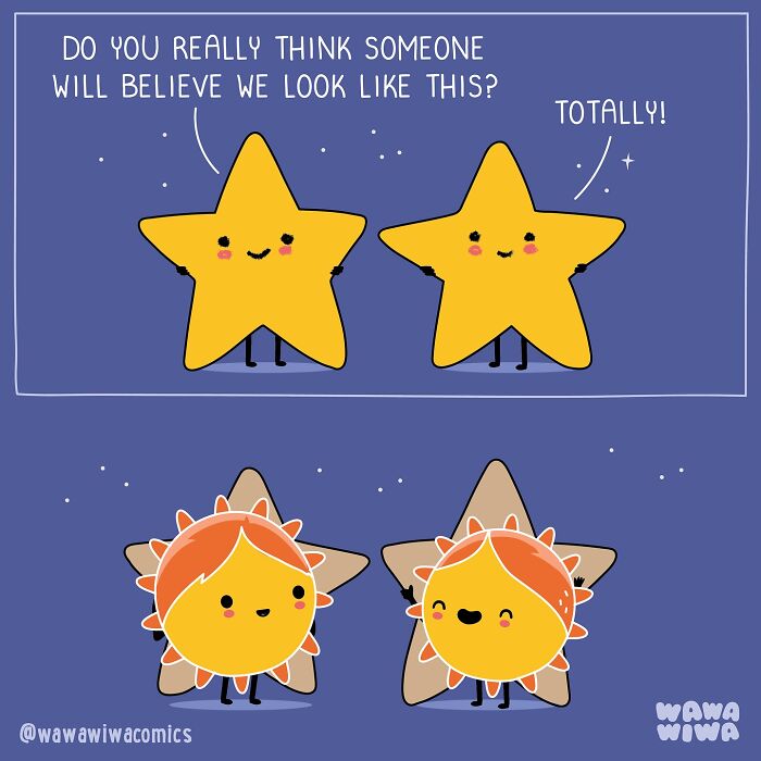 Cute Wawawiwa comics featuring lovable star characters with smiling faces in a fun, colorful cartoon style.