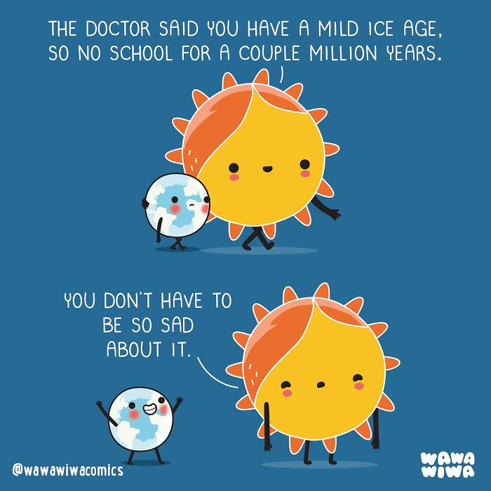 Cute Wawawiwa comics featuring lovable sun and earth characters sharing a funny and heartwarming moment.
