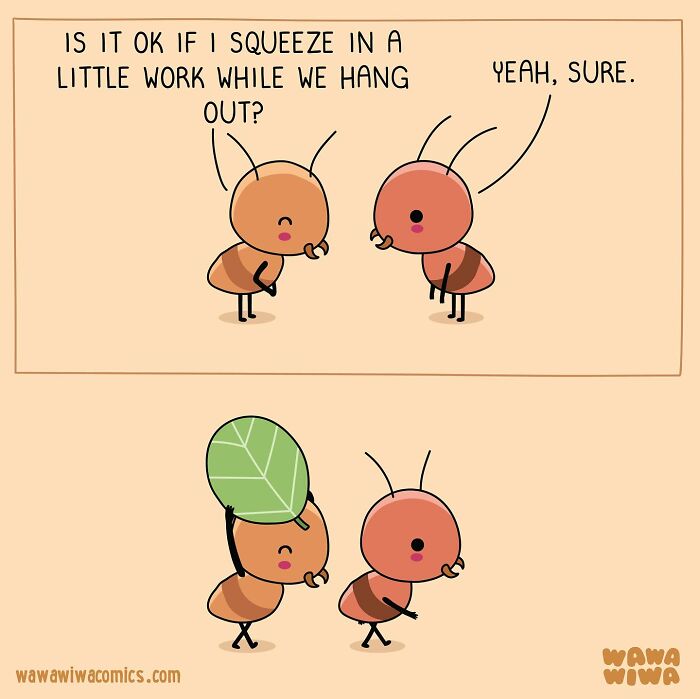 Two cute ants in a Wawawiwa comic strip showing lovable characters in a daily dose of adorable moments.