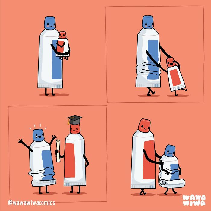 Cute Wawawiwa comics featuring lovable toothpaste tube characters in heartwarming and playful scenes.