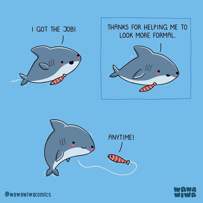 Cute Wawawiwa comics featuring lovable shark and fish characters in a playful daily dose of adorable moments.