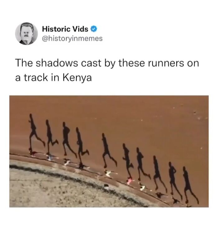 Runners casting elongated shadows on a track in Kenya, showcasing a secret fact about light and movement.