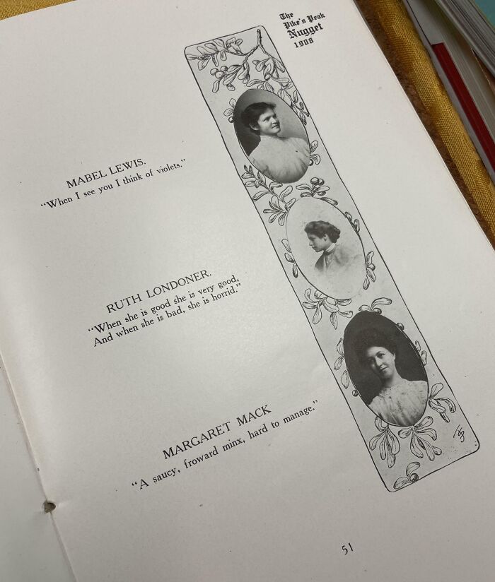 Black and white portraits of women from early 1900s vintage book, showcasing how things used to look with old-fashioned design.