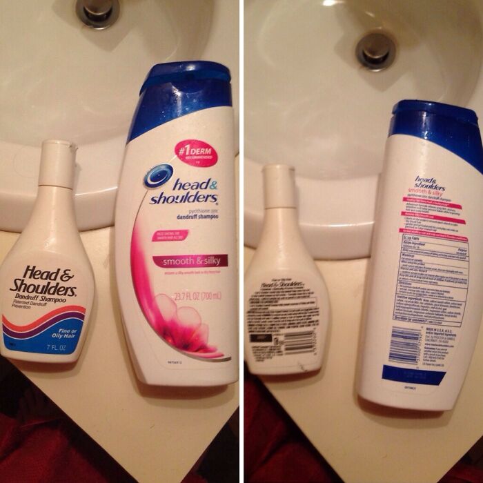 Comparison of old and new Head & Shoulders shampoo bottles, showing how things used to look in packaging design.