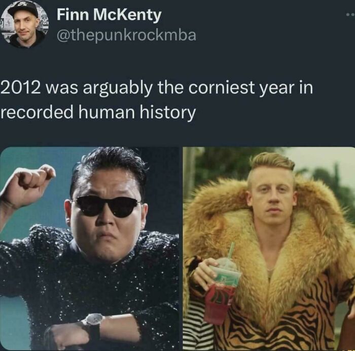 Social media post highlighting how things have changed through the years with references to 2012 trends and culture.