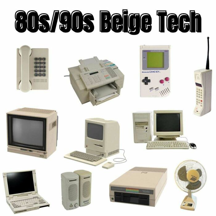 Beige tech gadgets from the 80s and 90s showing how things have changed through the years online.