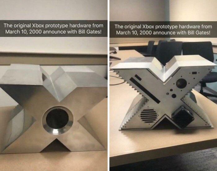 Original Xbox prototype hardware from March 2000 displayed on table, illustrating how things used to look in tech history.