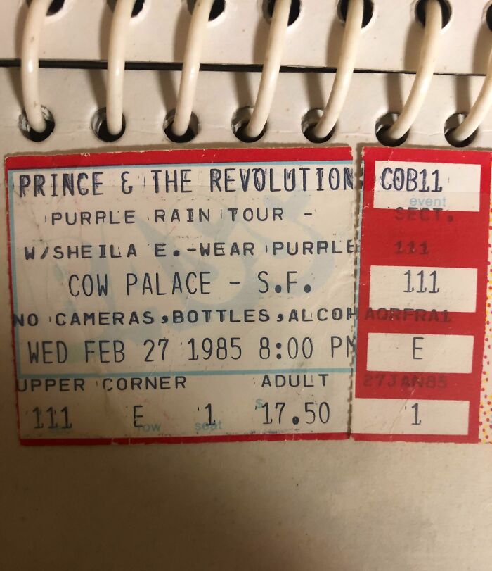 Vintage Prince Purple Rain tour ticket stub from 1985, a classic relic that perfectly portrays how things used to look.