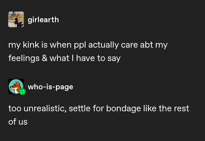 Text post from an IG page humorously discussing unrealistic expectations and emotional care for a daily serotonin boost.