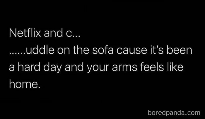 Text on black background about cuddling on the sofa after a hard day for a serotonin boost from IG pics.