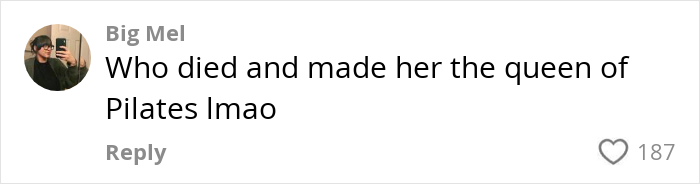 Comment on social media criticizing a woman for her stance on people 200 lbs and over doing Pilates.