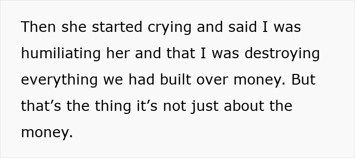 Text excerpt showing a bride-to-be reacting emotionally after secret credit card debt impacts their prenup agreement.