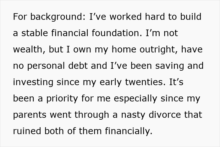Text excerpt from a bride-to-be explaining her strong financial foundation before prenup issues reveal secret credit card debt.