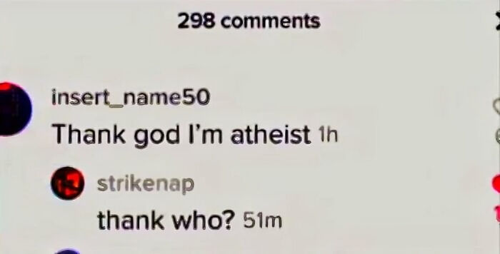 Social media comments showing a humorous debate about atheism featured in vegan memes balancing on offensive humor.