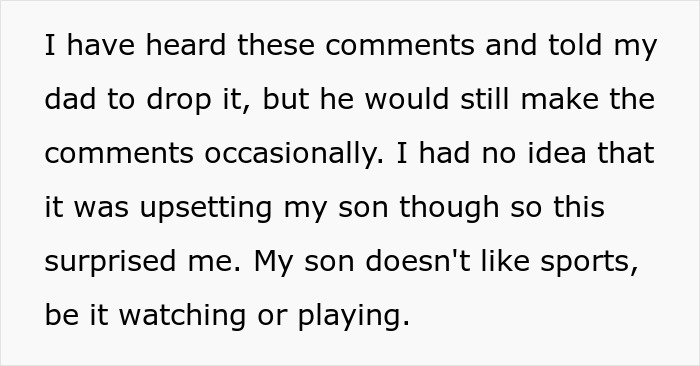 Text excerpt discussing a father&rsquo;s upsetting comments and a son&rsquo;s dislike for sports, highlighting family tension.