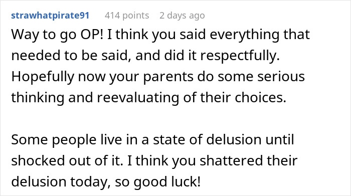 Reddit comment praising OP for handling a situation involving a couple going ballistic over wedding invitations and a bully brother.