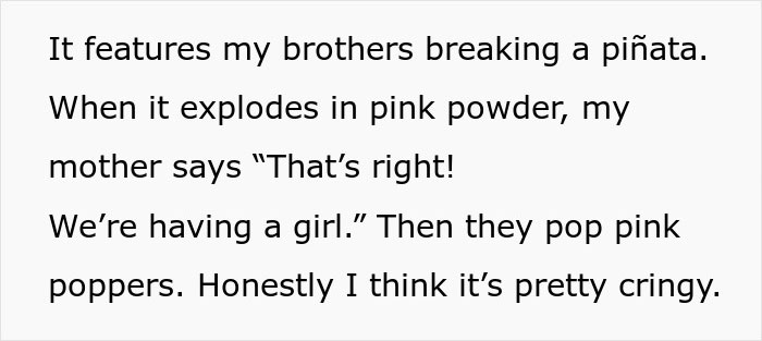 Mom steals daughter&rsquo;s pregnancy announcement to avoid having a gender reveal party with pink powder and poppers.