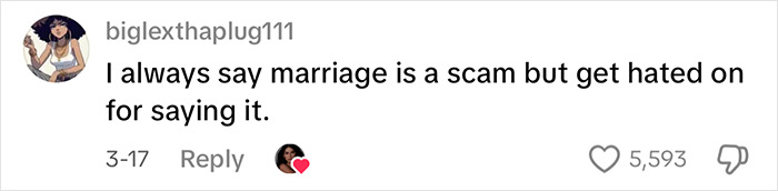 Social media comment highlighting massive praise for woman who begged other women not to get married now in viral clip.