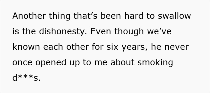 Text excerpt about dishonesty in a long-term relationship where the guy won&rsquo;t quit bad habits.