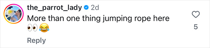 Instagram comment by the_parrot_lady with laughing emojis, responding to Britney Spears fans spotting x-rated detail in Sam Asghari workout video.