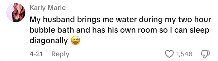 Screenshot of a social media comment about enjoying alone time, reflecting why women love being alone and personal space preferences.