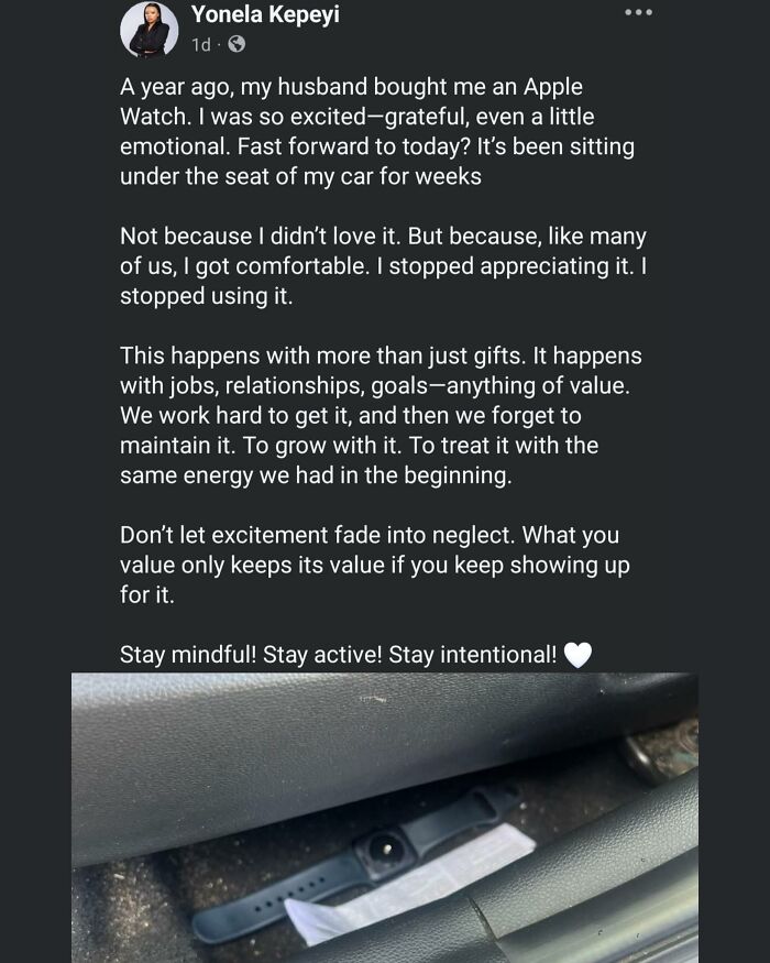 Screenshot of a social media post sharing a hot take about losing excitement for gifts and relationships over time.