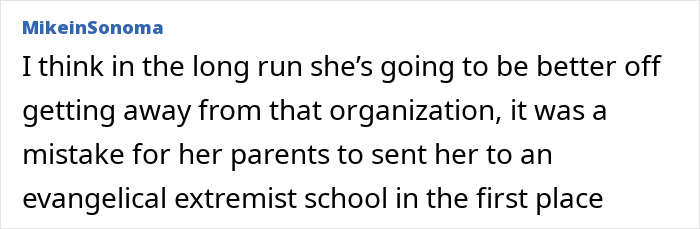 Screenshot of a user comment debating a teen girl expelled from a Christian school over her trans prom date.