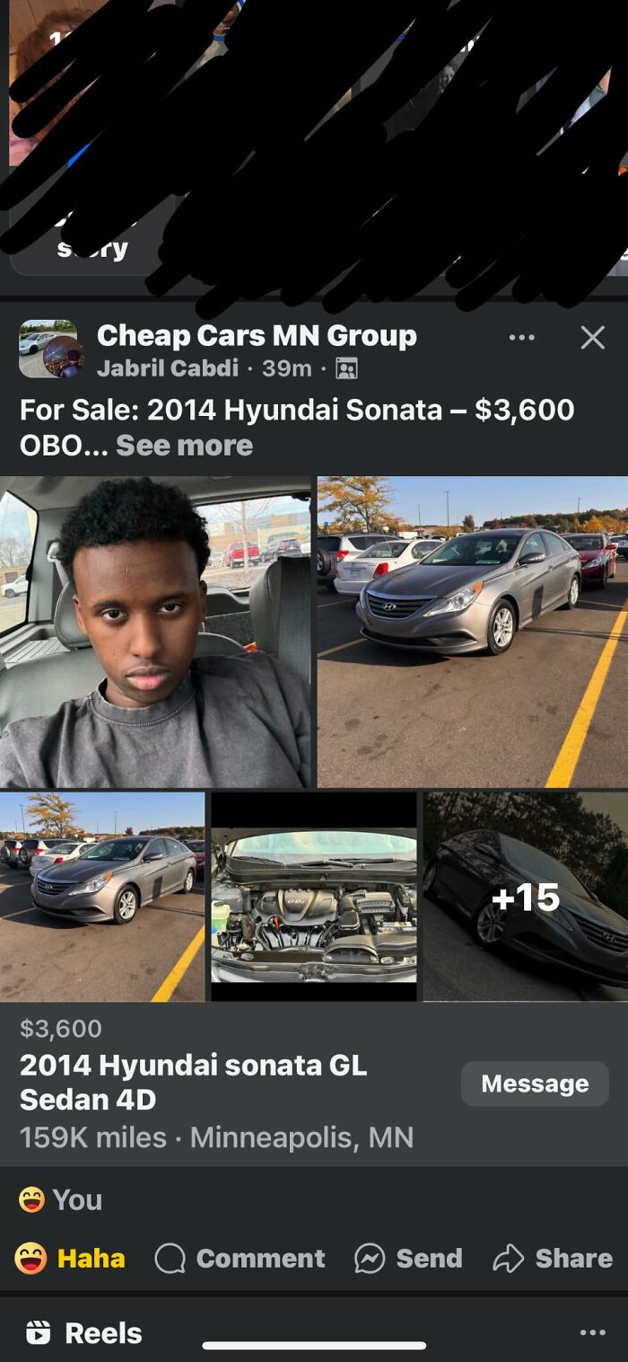 Person selling a 2014 Hyundai Sonata on Facebook Marketplace among wildest things found for sale on platform.